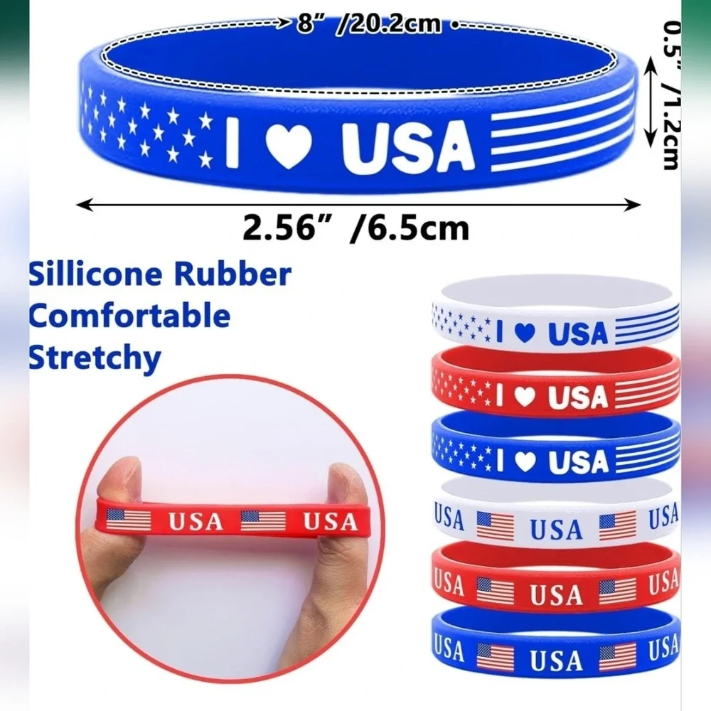 MAGA I Love USA Silicone Wristbands White‎ Red Patriotic Bracelets (5)